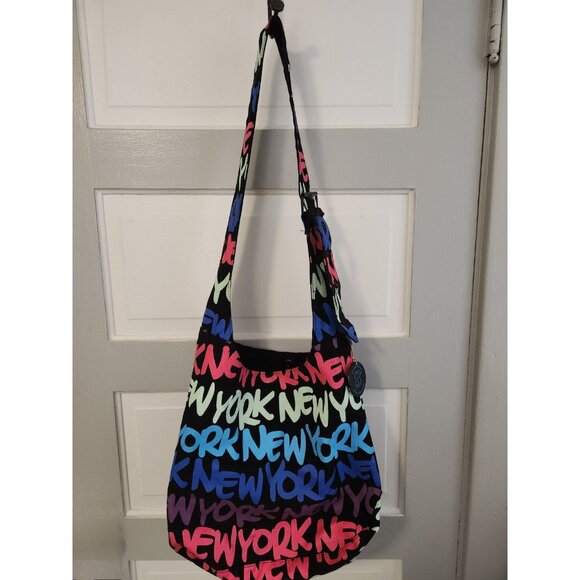 NEW YORK ROBIN RUTH CANVAS HOBO TOTE. ADJUSTABLE STRAP SNAP CLOSURE LOGO CHAIN - Picture 1 of 7